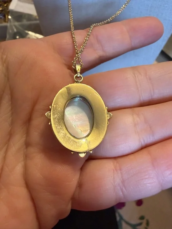 Gold-Tone Oval Mother-of-Pearl Pendant Necklace - White - Picture 5 of 8